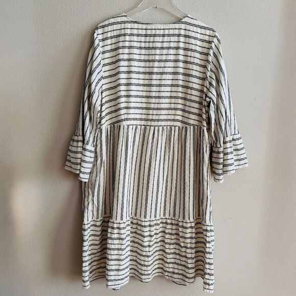 J Jill Striped Tiered Dress Sz XL Boho Coastal Grandma Cotton V-Neck Flowy - Picture 3 of 7